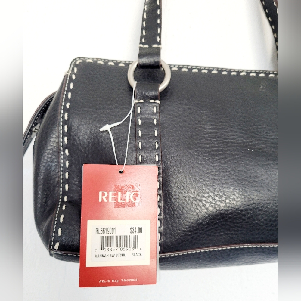 Relic Hannah Contrast Stitching Shoulder Bag Vegan Leather Black 12"×7"×3" NEW - Picture 5 of 16